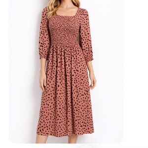ROOLEE Cheetah Print MIDI Dress Smocked